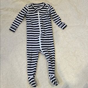 Primary Black and White Striped Baby 6-9 Months Footie Onesie